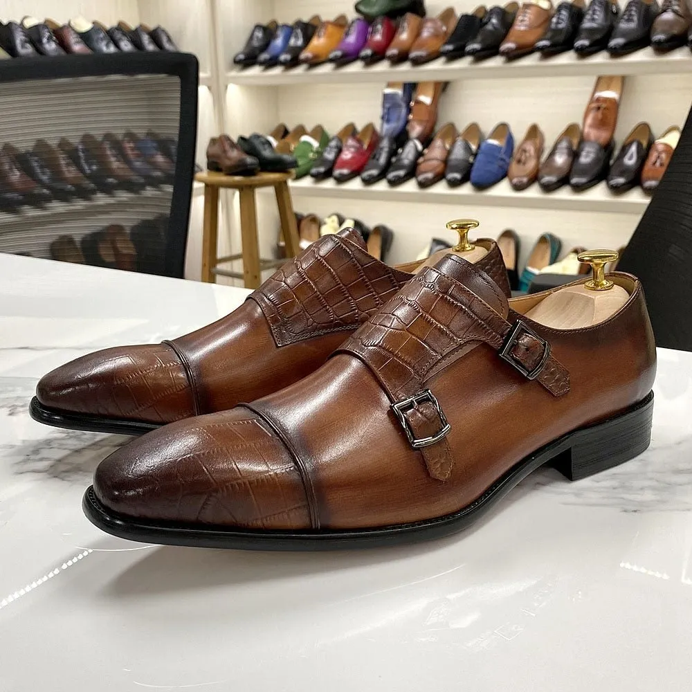 Elegant CrocBlend Monk Strap Dress Shoes