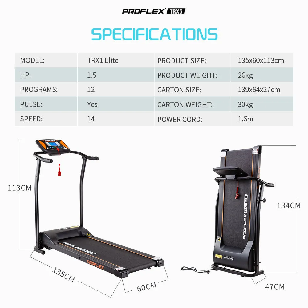 Elite 1.5HP Compact Electric Treadmill, 12 Programs - Proflex