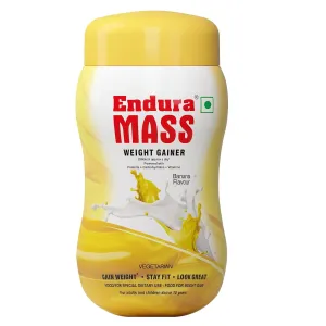 Endura Mass Weight Gainer Powder 500g Banana Flavour | Unique blend of 3 Sources of Protein, Carbs, Vitamins & Essential Minerals | Ideal for Children Above 10 Years, Men, Women & Athletes