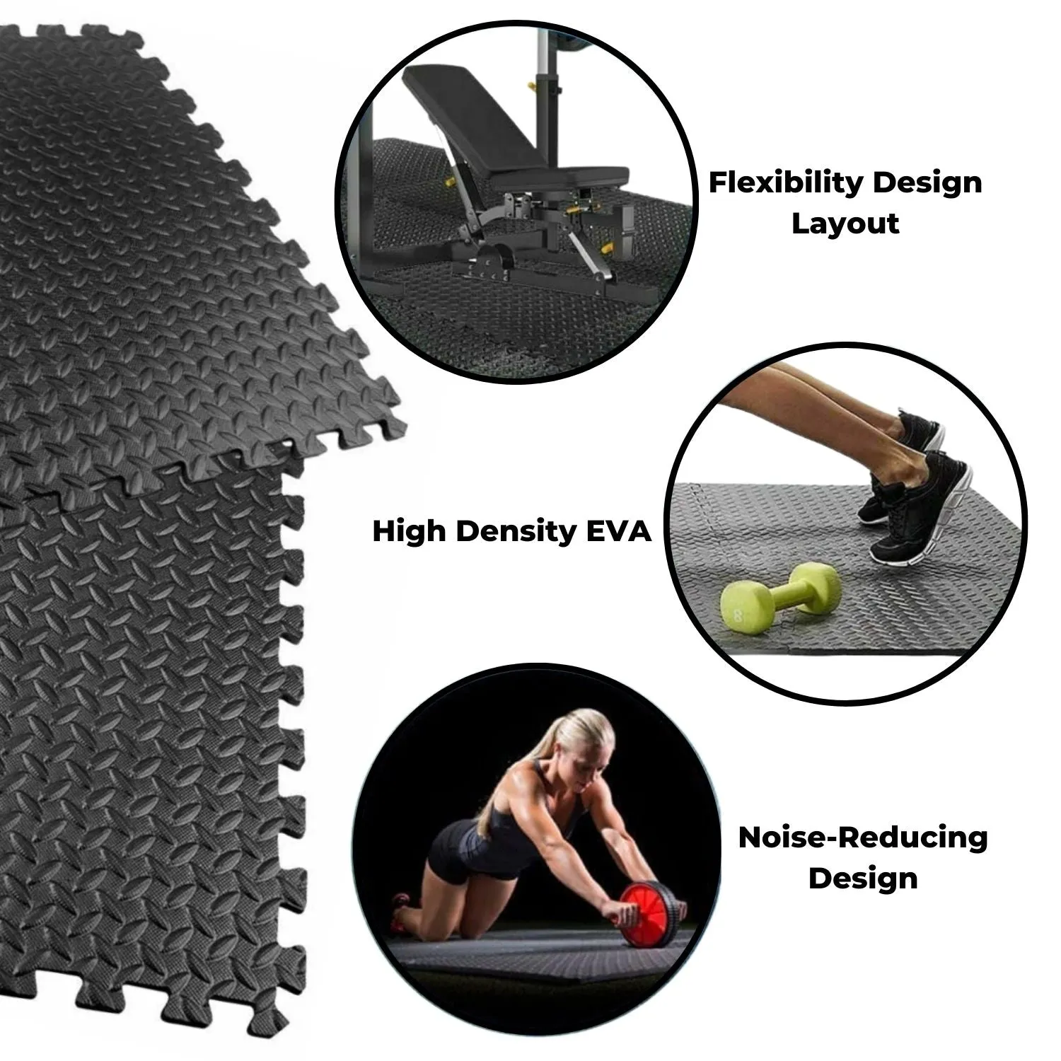 EVA Foam Interlocking Puzzle Gym Mat Tiles, Black - Verpeak