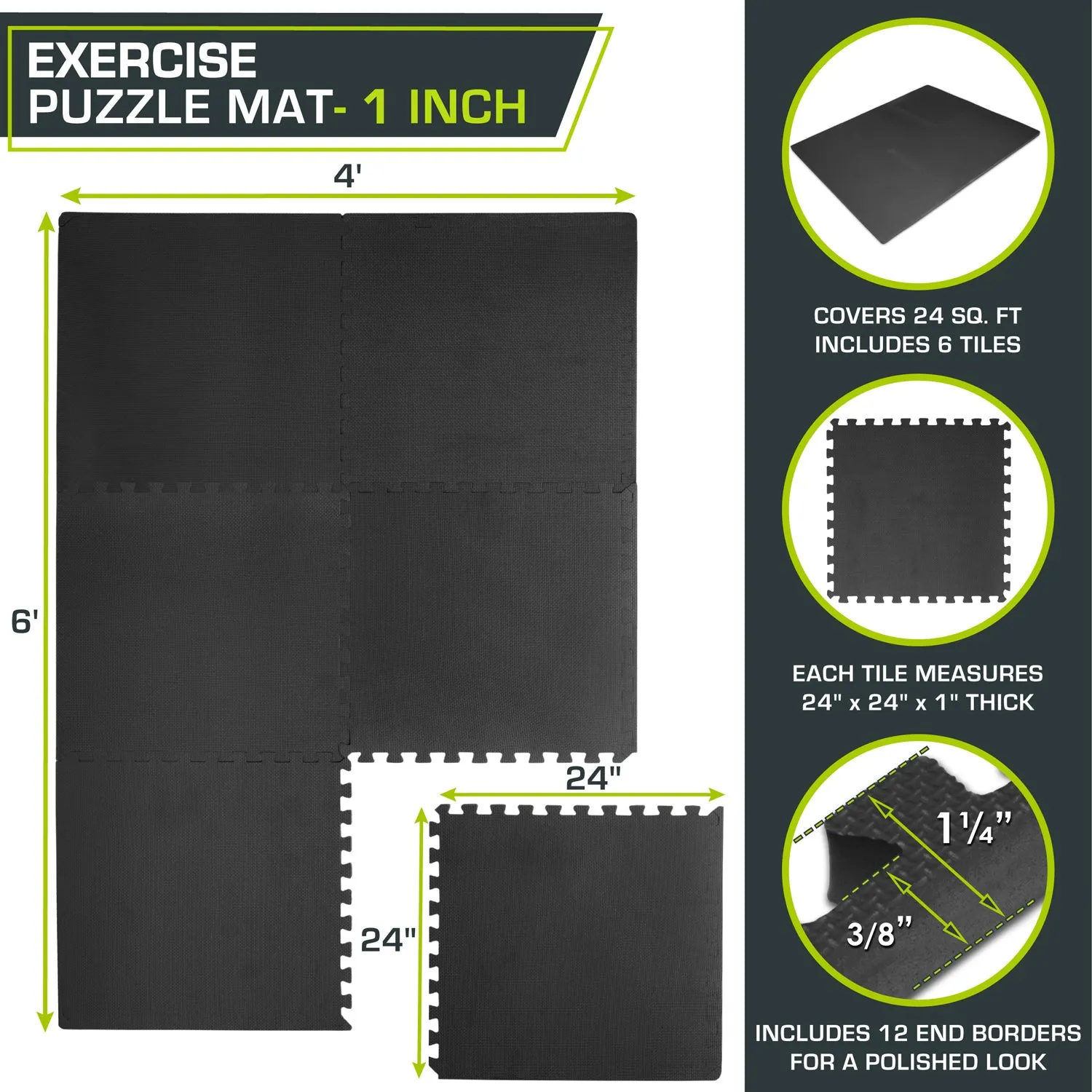 Exercise Puzzle Mat 1-in, 24 Sq Ft