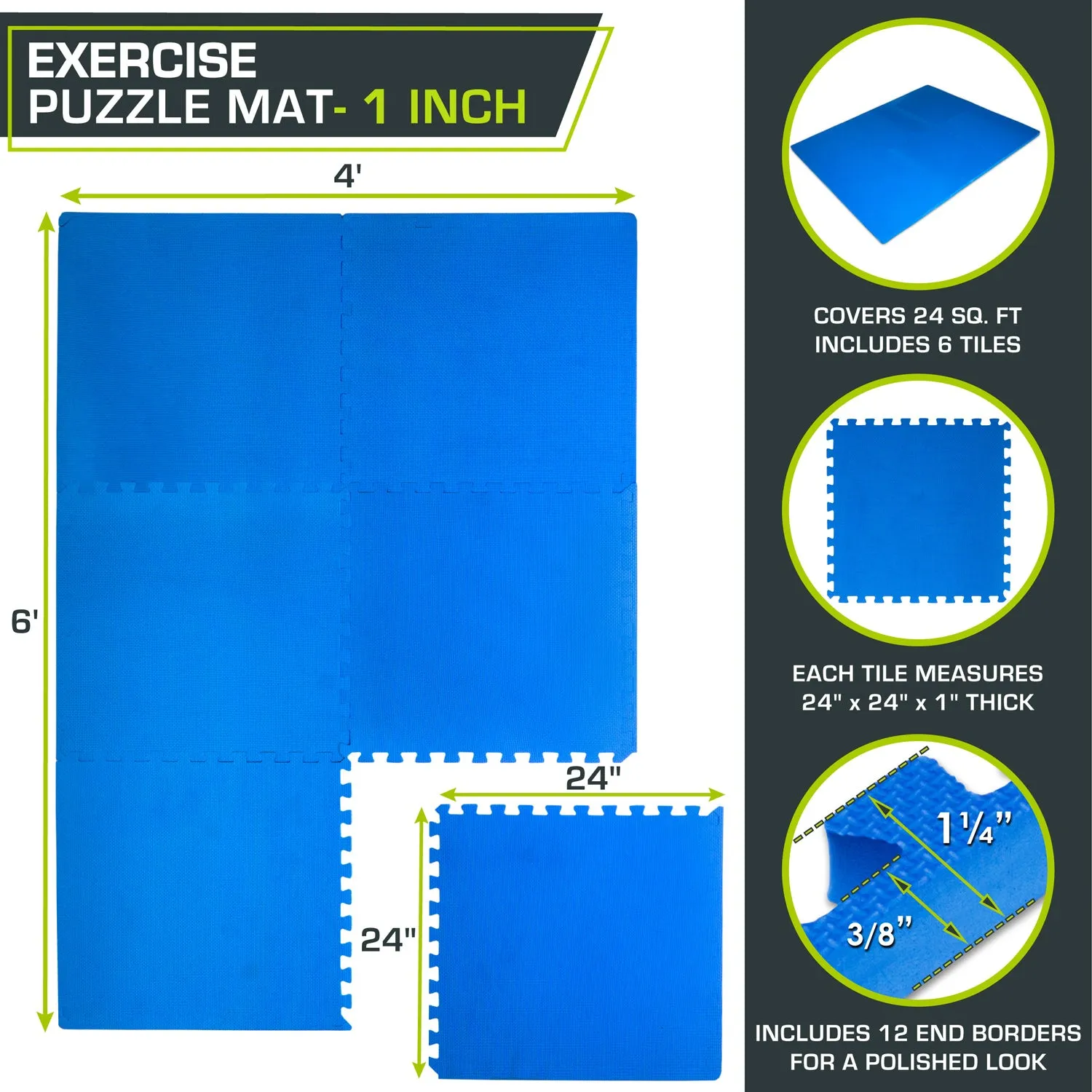 Exercise Puzzle Mat 1-in, 24 Sq Ft