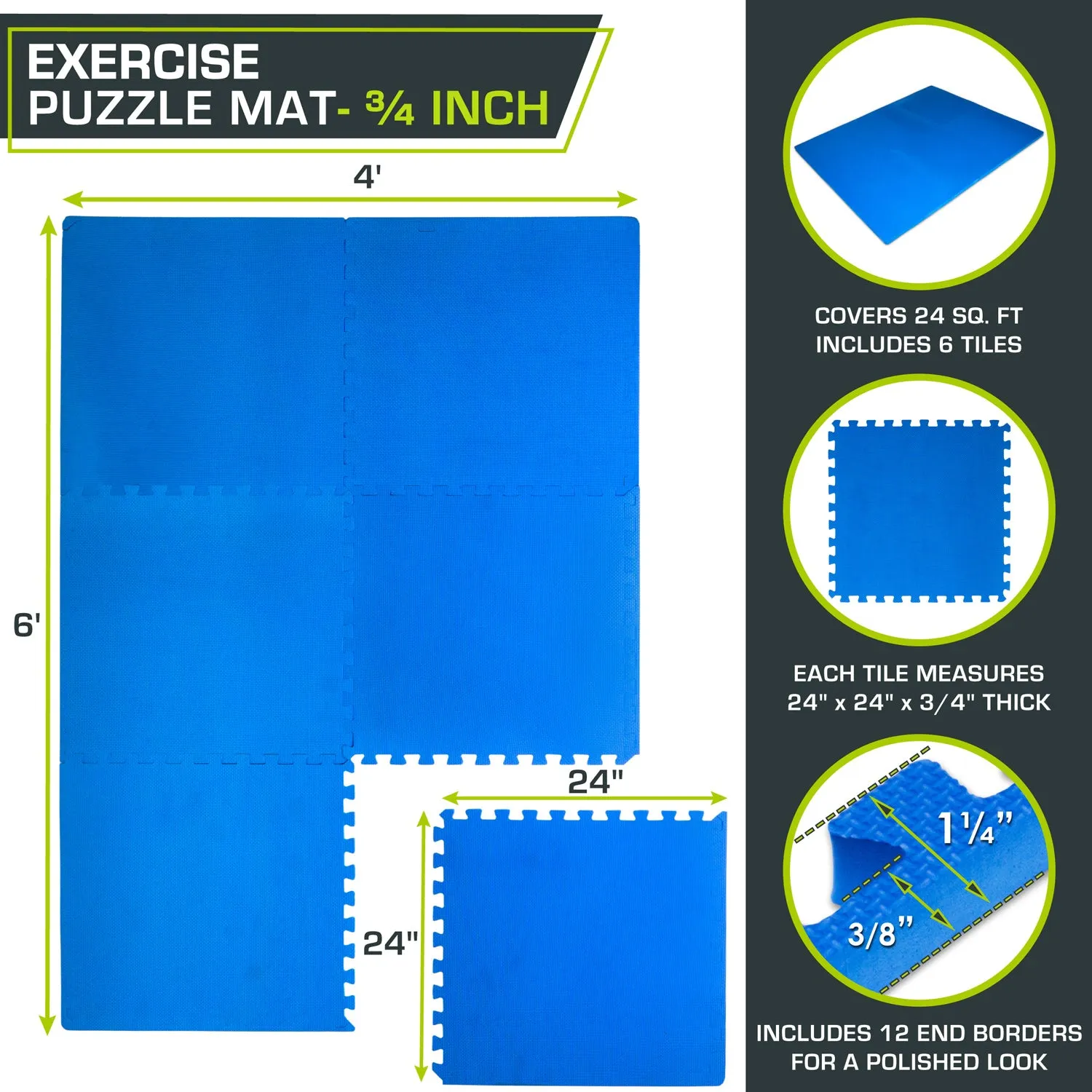 Exercise Puzzle Mat 3/4-in, 24 Sq Ft