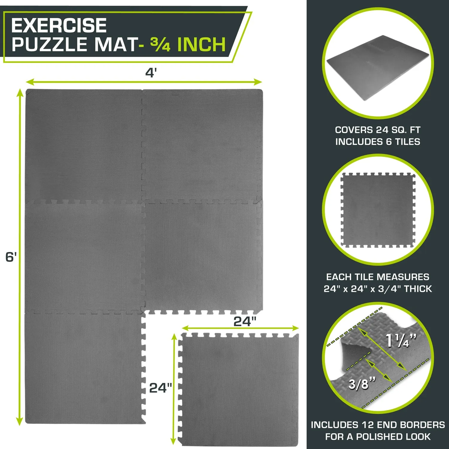 Exercise Puzzle Mat 3/4-in, 24 Sq Ft