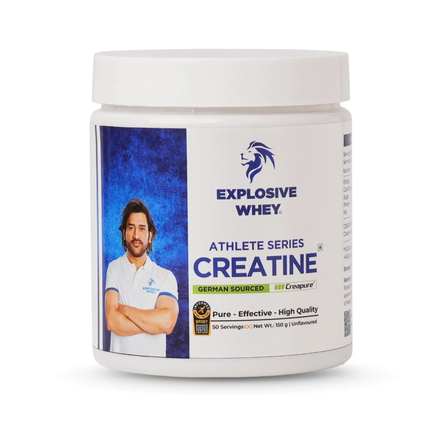 Explosive Whey Athlete Series Creatine 150gm — 100% Pure Creatine Monohydrate, Trusted by M.S. Dhoni & Kedar Jadhav | Muscle Booster, Strength & Recovery, Sports Supplement | Informed Sport Certified