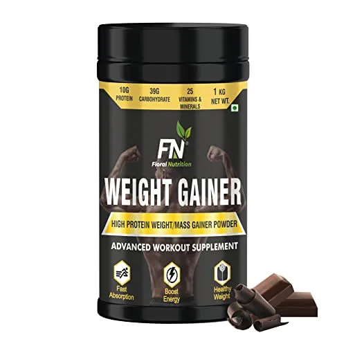 Floral Nutrition Weight Gainer / Mass Gainer - 10g Protein, 78g Carbs, High Calories Added Vitamins, Minerals, Good fat, Digesting Weight Gainer Powder for Men & Women 1 Kg Rich Chocolate Flavor (20 Servings)