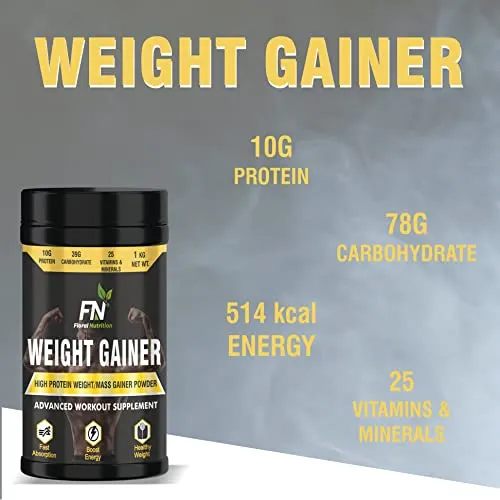 Floral Nutrition Weight Gainer / Mass Gainer - 10g Protein, 78g Carbs, High Calories Added Vitamins, Minerals, Good fat, Digesting Weight Gainer Powder for Men & Women 1 Kg Rich Chocolate Flavor (20 Servings)