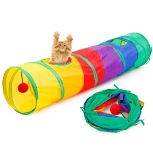 Foldable Cat Tunnel Toy Colorful Collapsible Tube Extendable Cat Toys