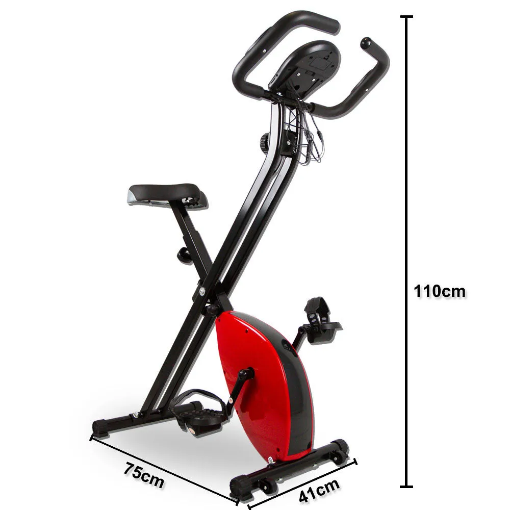 Folding Magnetic Upright Bicycle Training Fitness Stationary Flywheel X-Bike - red