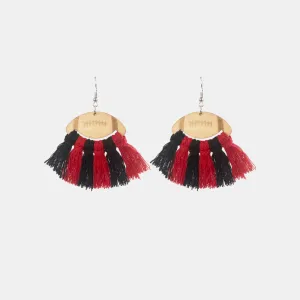 Fringe Detail Football Shape Wooden Dangle Earrings