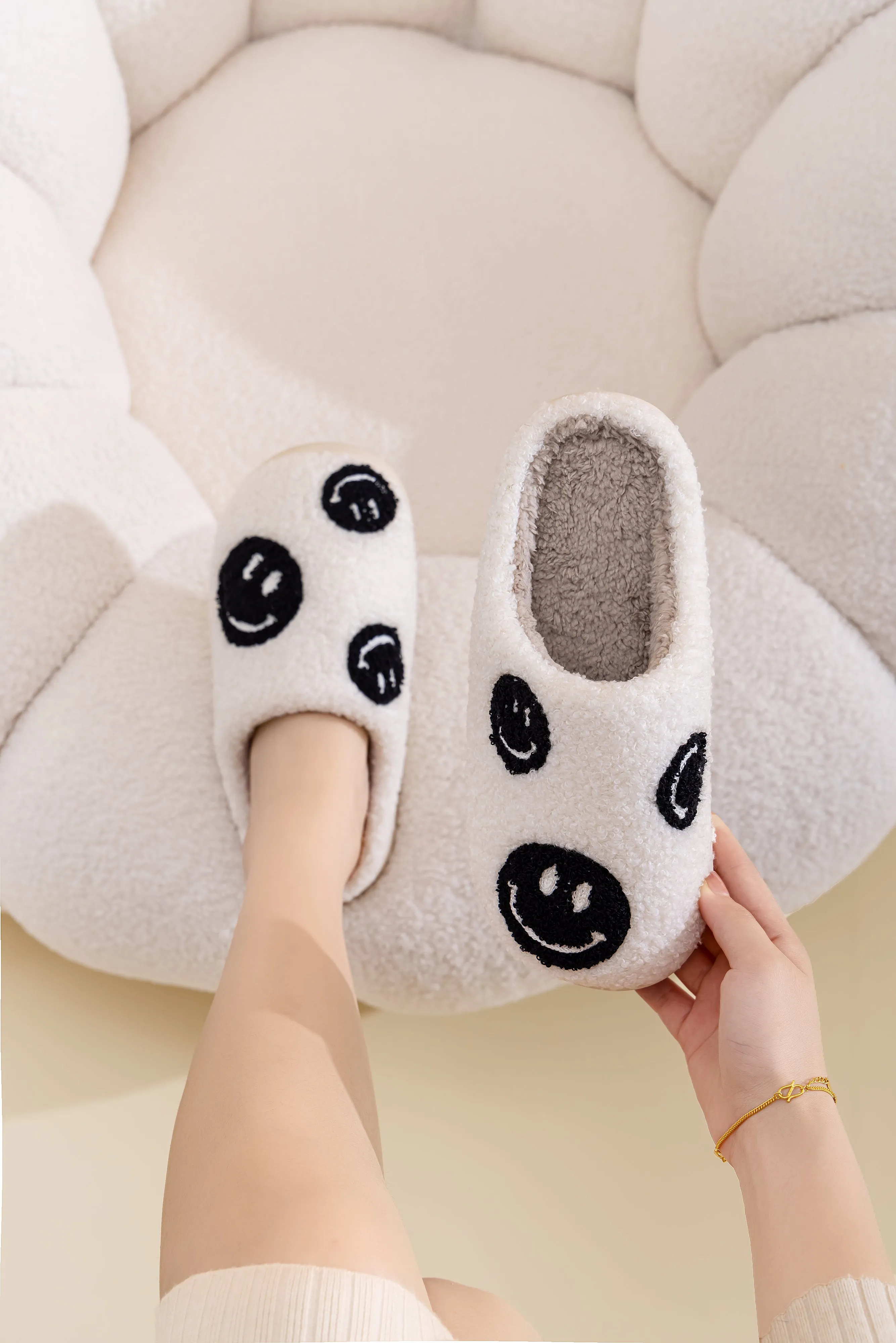 Fun Cute Print Illustrated Comfort Cozy Plush Fluffy Fur Slip On Cushion Slippers