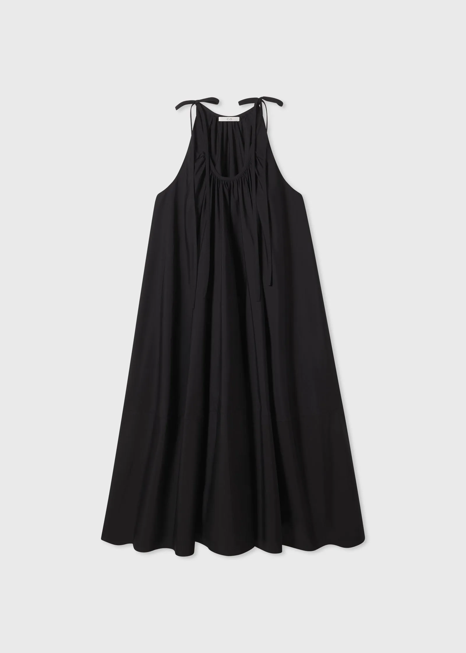 Gathered Halter Dress in Cotton Poplin - Black