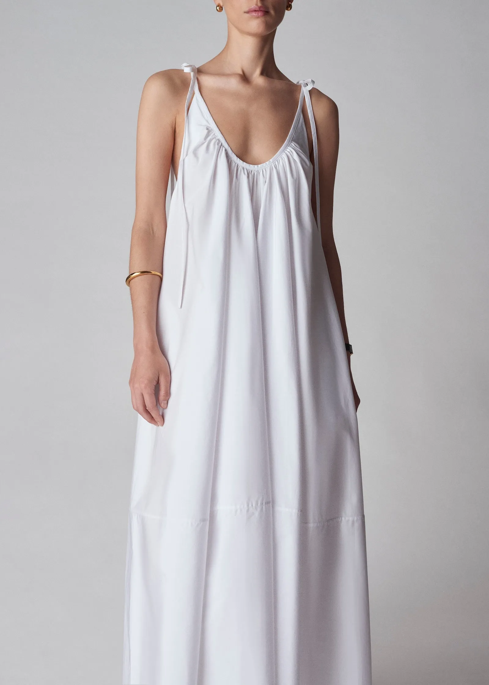 Gathered Halter Dress in Cotton Poplin - White