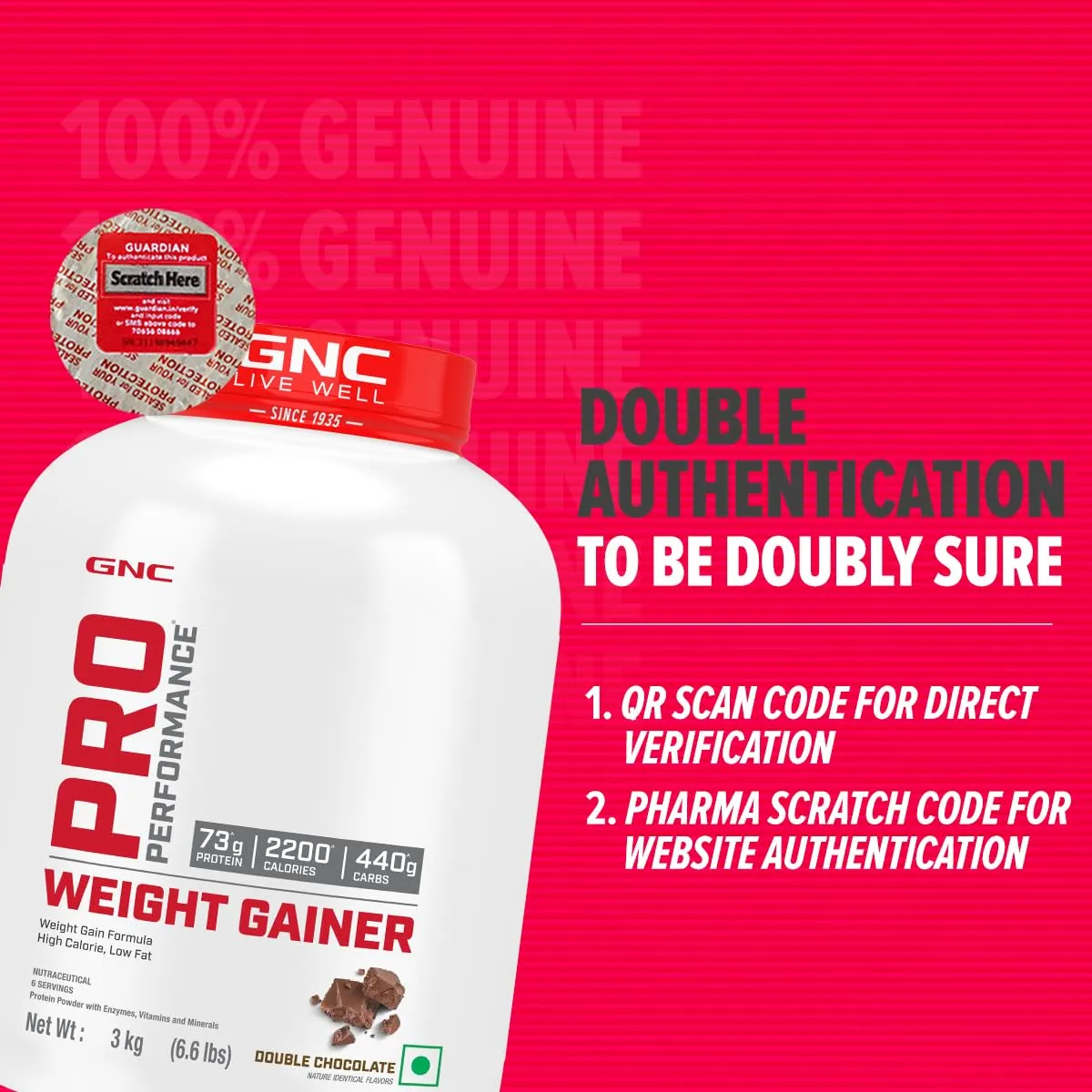 GNC Pro Performance Weight Gainer | 3 Kg | Healthy Body Gains | Reduces Muscle Breakdown | Increases Energy & Endurance | 73g Protein | 440g Carbs | 2200 Cal | Double Chocolate