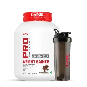 GNC Pro Performance Weight Gainer & Black Shaker (Double Chocolate, 3 Kg with Shaker)