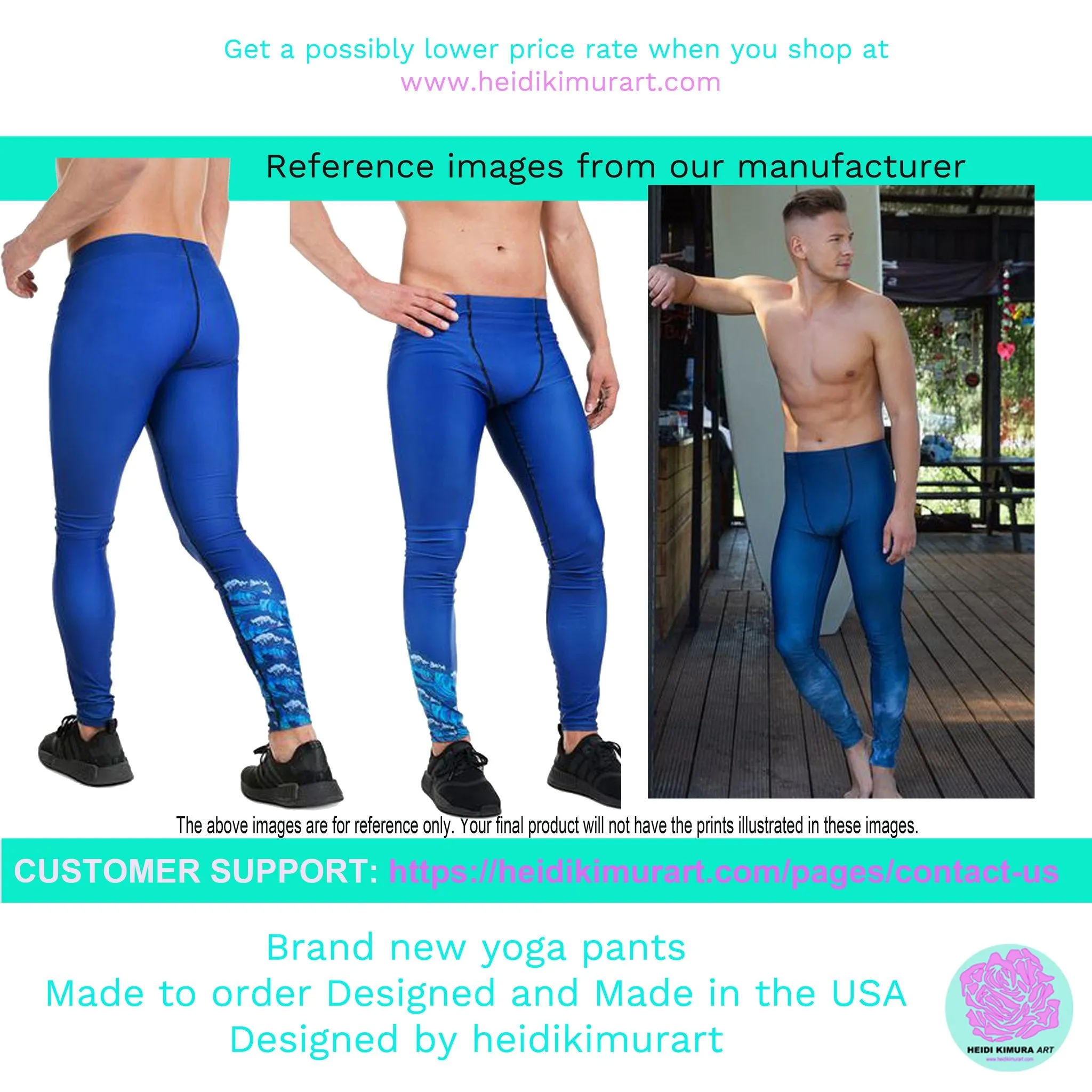 Green Blue Floral Men's Leggings, Flower Meggings Designer Workout Tights-Made in USA/EU/MX