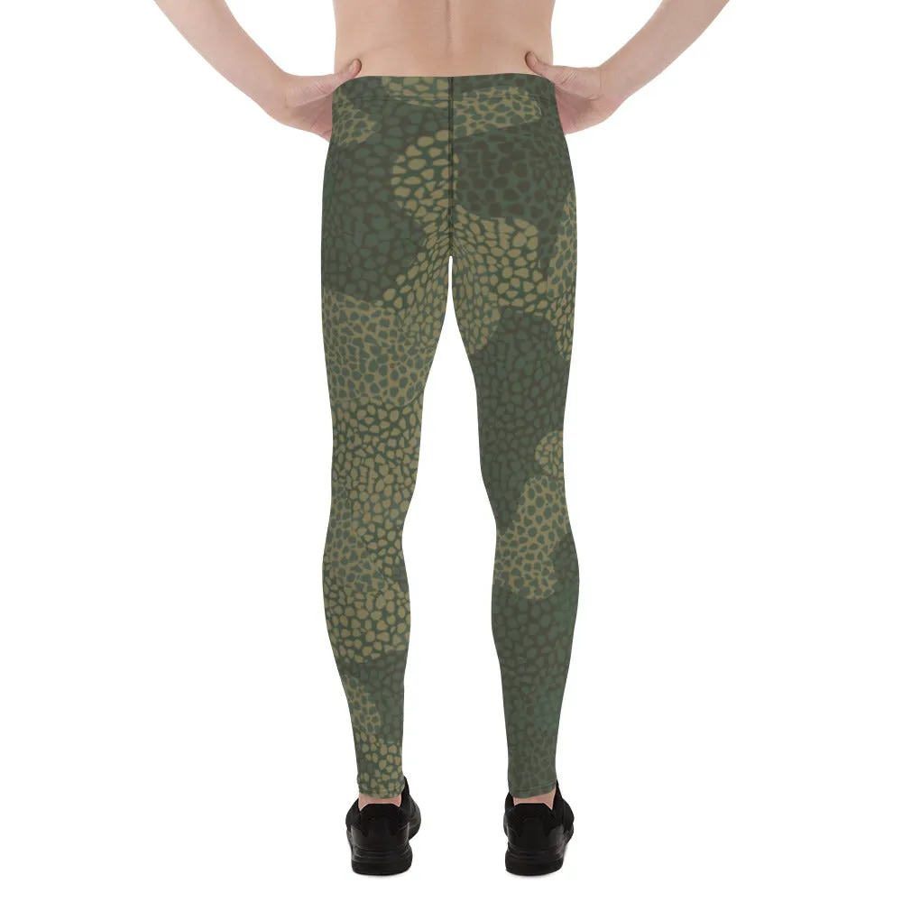 Green Camouflaged Printed Men's Leggings, Camouflaged Military Print Best Designer Men's Leggings - Made in USA/EU/MX