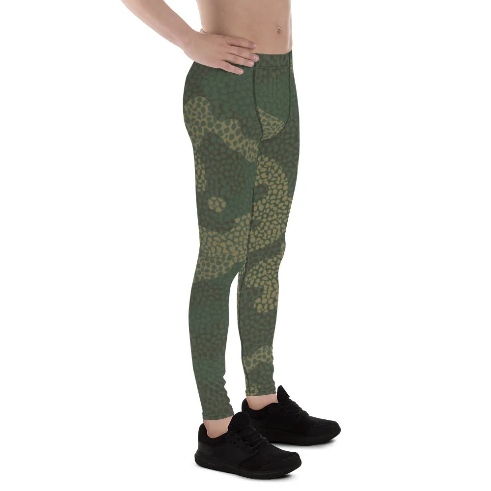 Green Camouflaged Printed Men's Leggings, Camouflaged Military Print Best Designer Men's Leggings - Made in USA/EU/MX