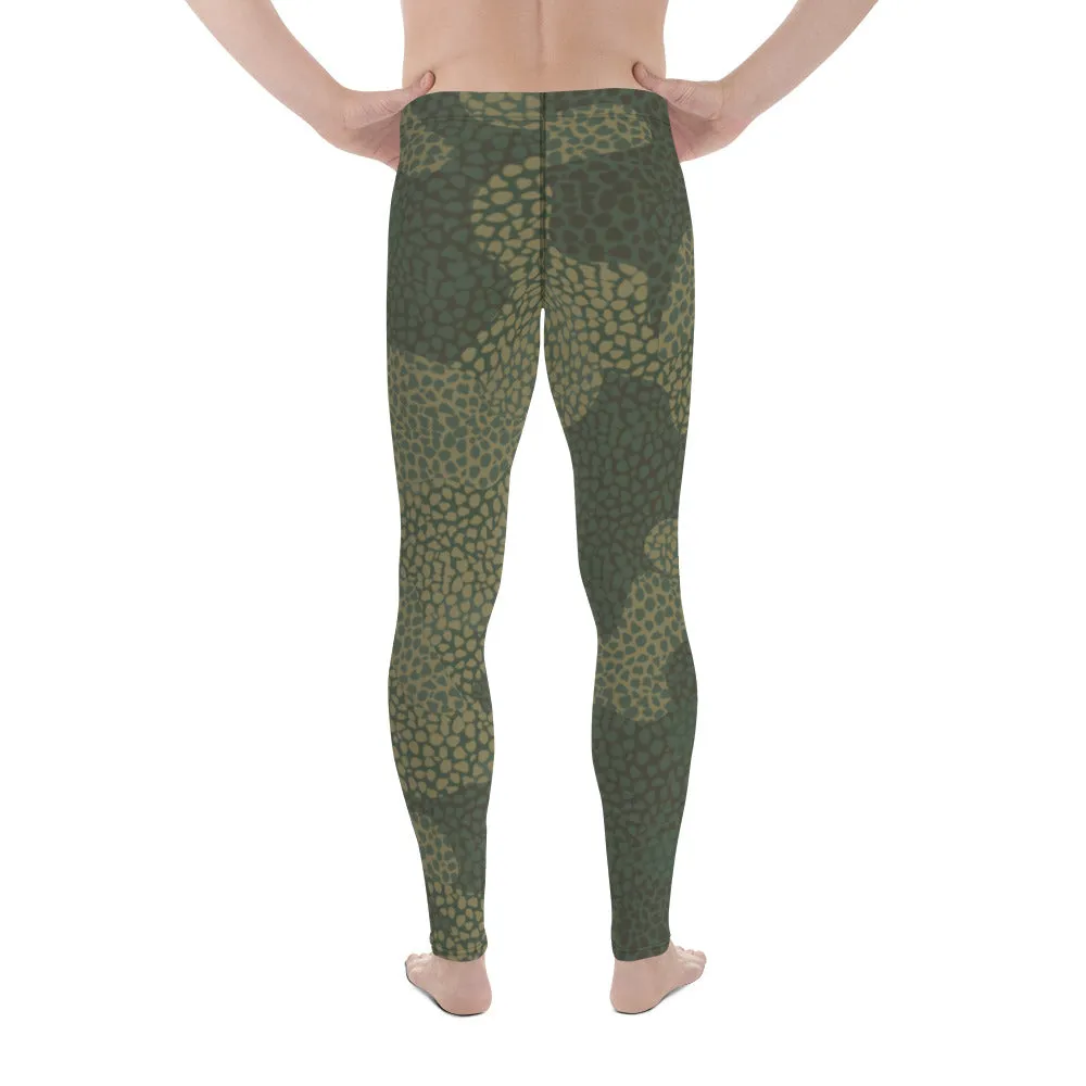 Green Camouflaged Printed Men's Leggings, Camouflaged Military Print Best Designer Men's Leggings - Made in USA/EU/MX