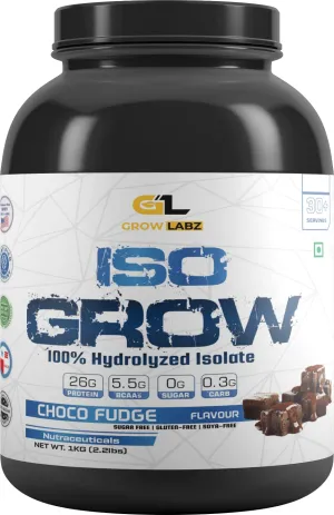 GrowLabz Iso Grow Hydrolyzed isolate 1kg Choco Fudge 30 Serving Support Muscle Recovery