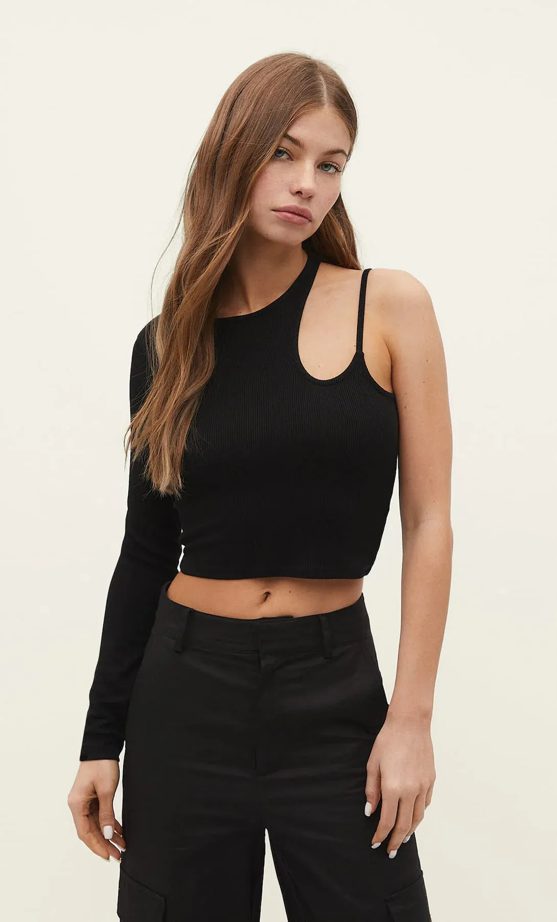 GRWM Asymmetric Black Cut Out Top For Women