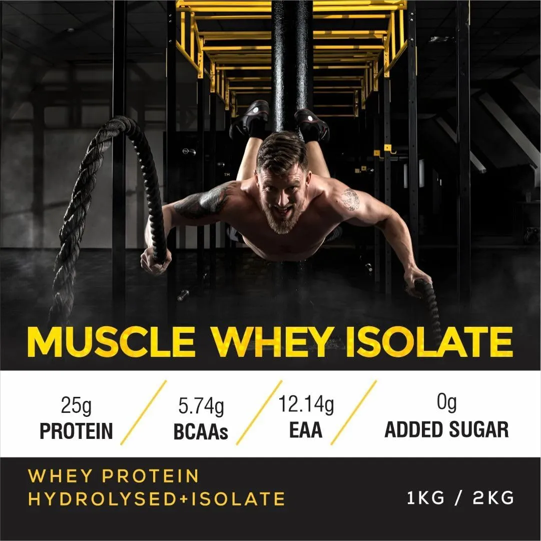 Healthfarm Muscle Whey Isolate Protein Powder, 100% Pure Isolate with Lab tested for Purity| No Banned Susbstance (Cookies and Cream, 1kg)