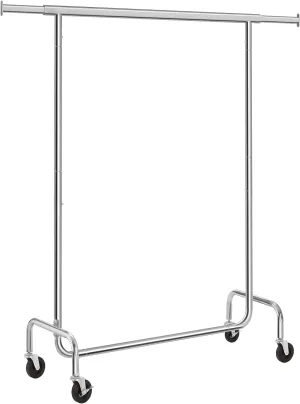 Heavy Duty Extendable Clothes Rack on Wheels, Chrome - SONGMICS