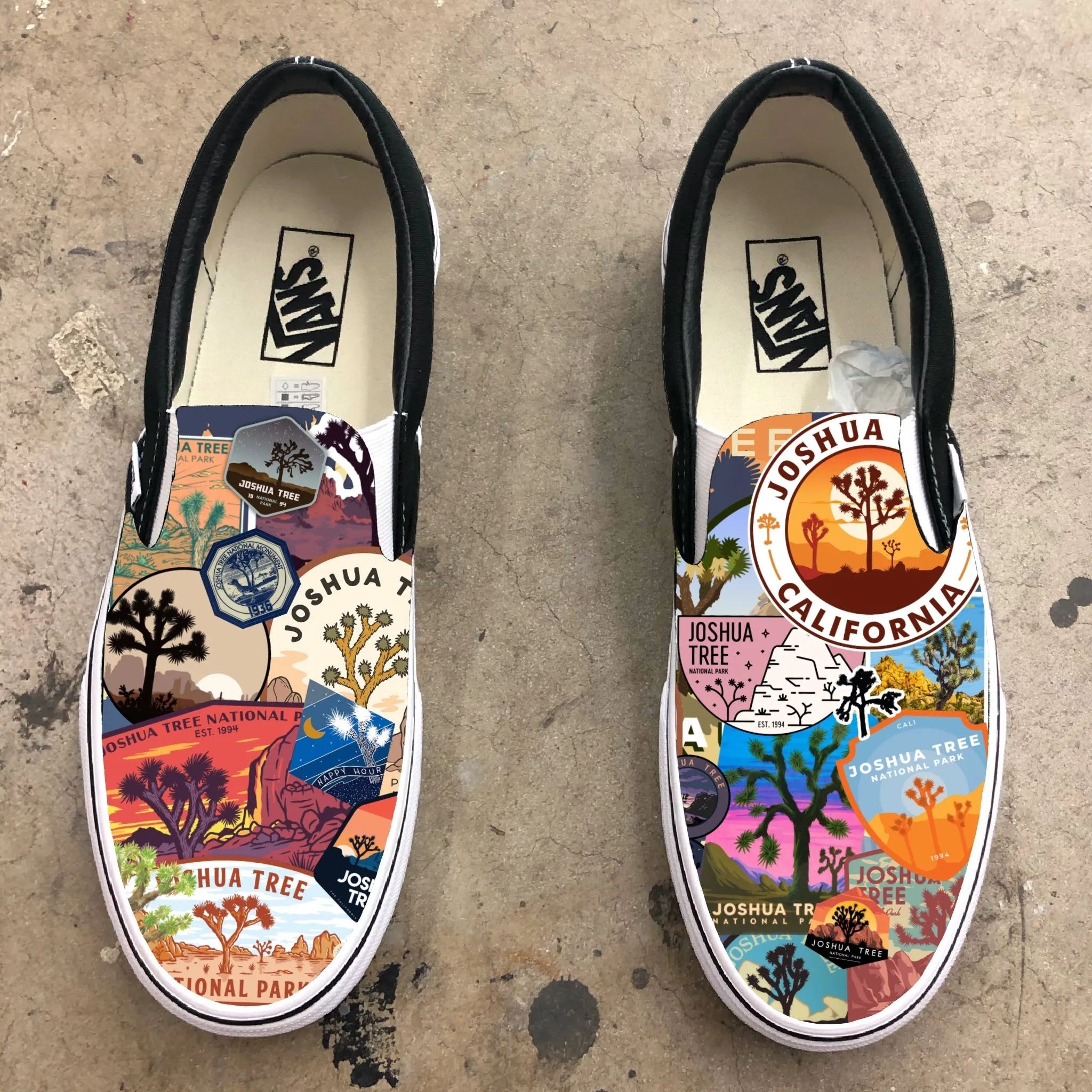 Joshua Tree National Park - Custom Vans Black Slip On Shoes