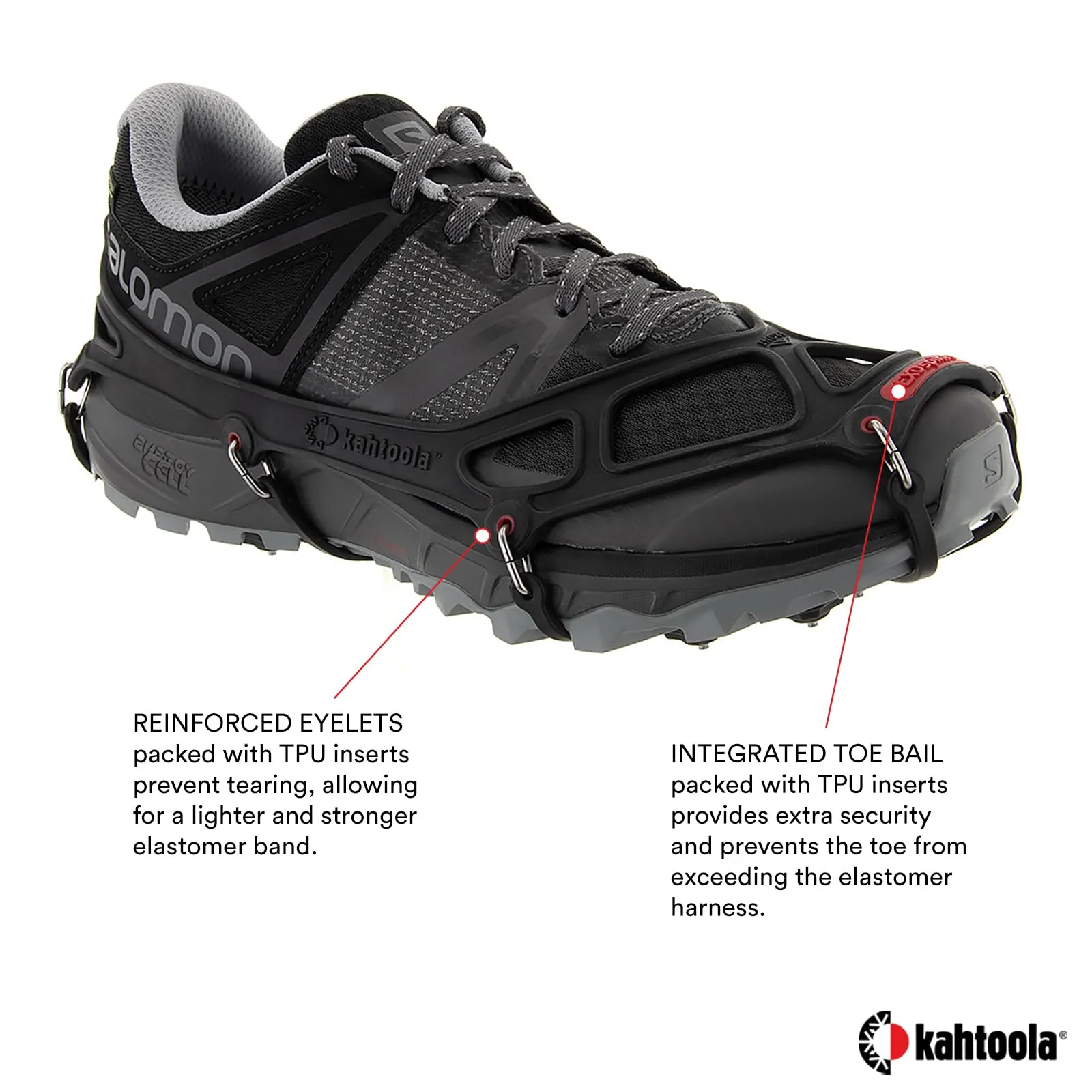 Kahtoola EXOspikes Footwear Traction for Winter Hiking & Running in Snow, Ice & Rocky Terrain - Black - Medium