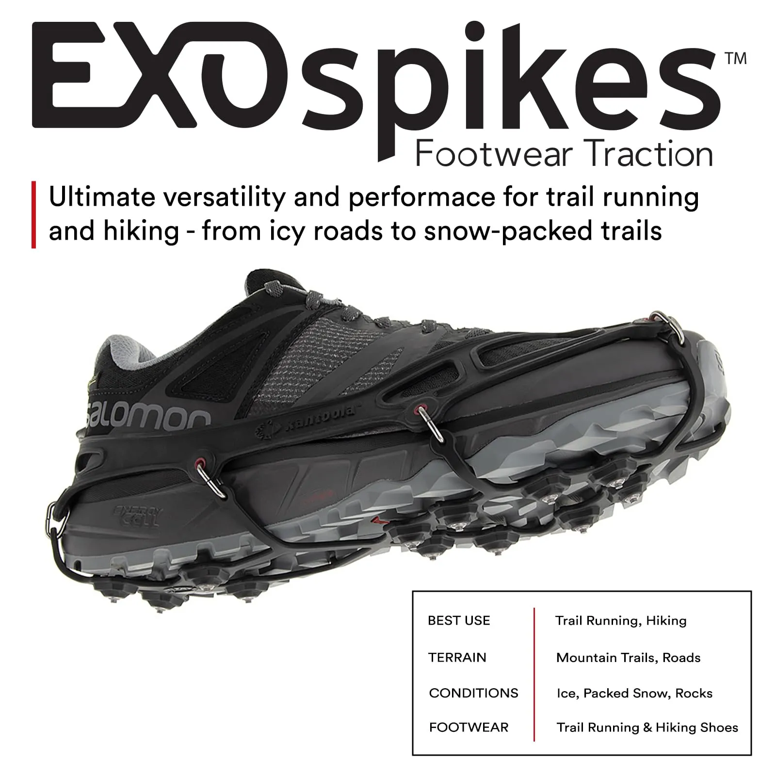 Kahtoola EXOspikes Footwear Traction for Winter Hiking & Running in Snow, Ice & Rocky Terrain - Black - Medium