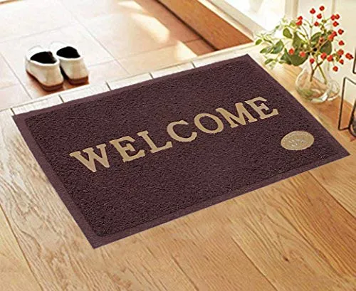 Kuber Industries Printed Welcome Door Mat|Strong Pvc Material & Solid Print|Anti Skid & Water Proof|Size 58 X 38 (Brown), Large Rectangle