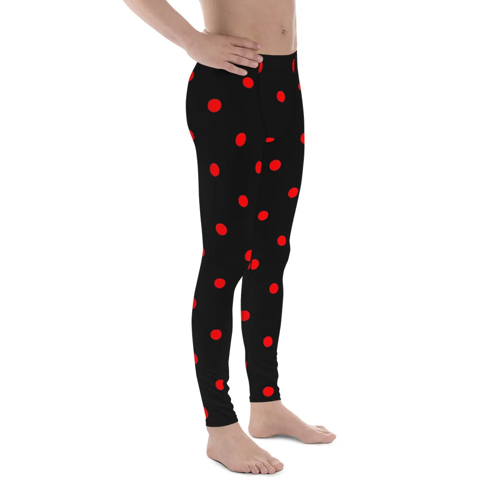 Ladybug Beetle Black Red Polka Dots Print Men's Leggings Meggings -Made in USA/EU