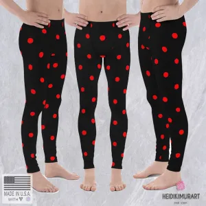 Ladybug Beetle Black Red Polka Dots Print Men's Leggings Meggings -Made in USA/EU