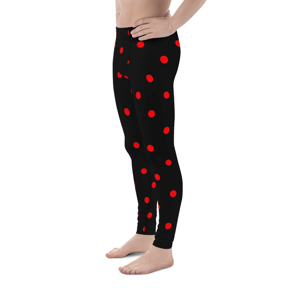 Ladybug Beetle Black Red Polka Dots Print Men's Leggings Meggings -Made in USA/EU