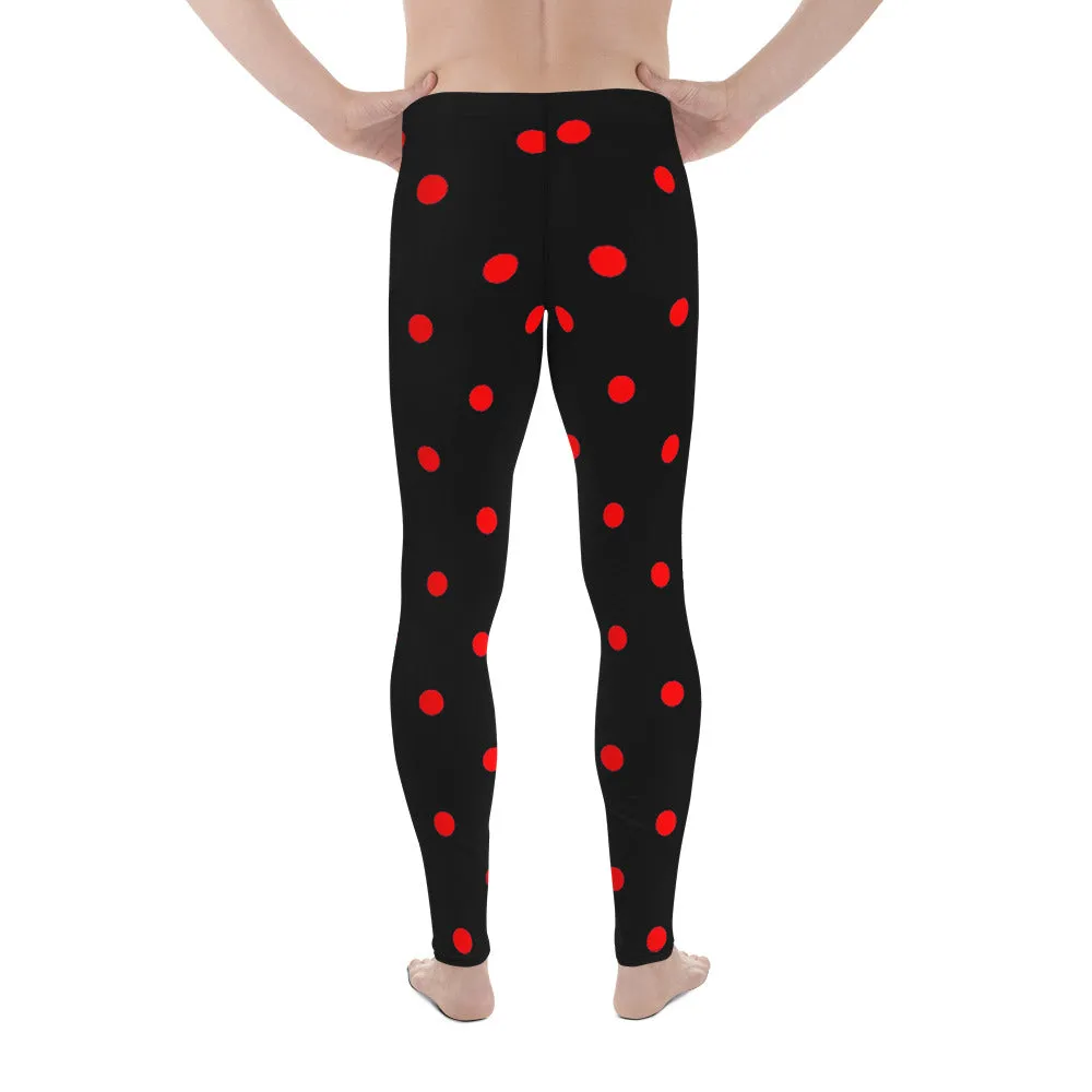 Ladybug Beetle Black Red Polka Dots Print Men's Leggings Meggings -Made in USA/EU