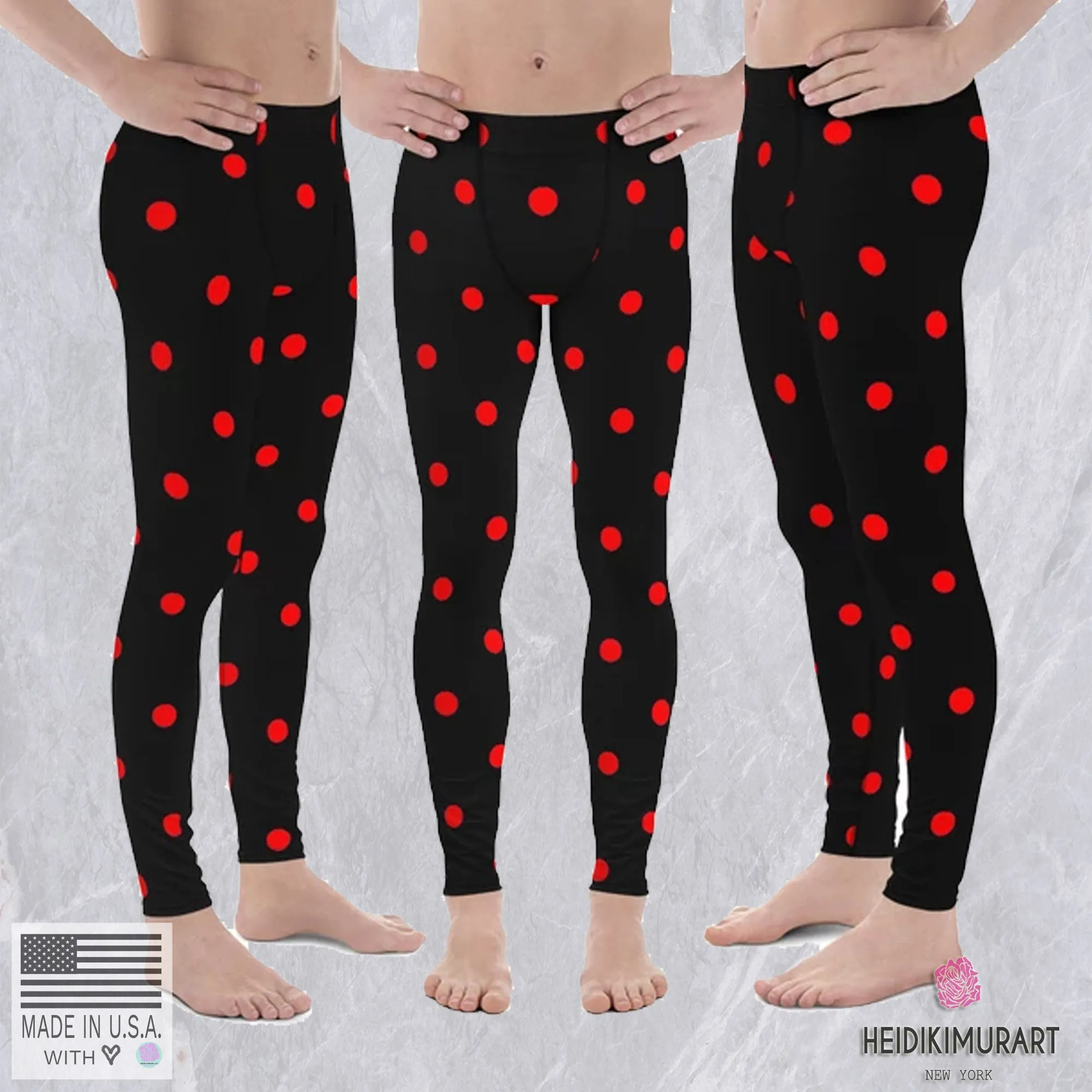 Ladybug Beetle Black Red Polka Dots Print Men's Leggings Meggings -Made in USA/EU