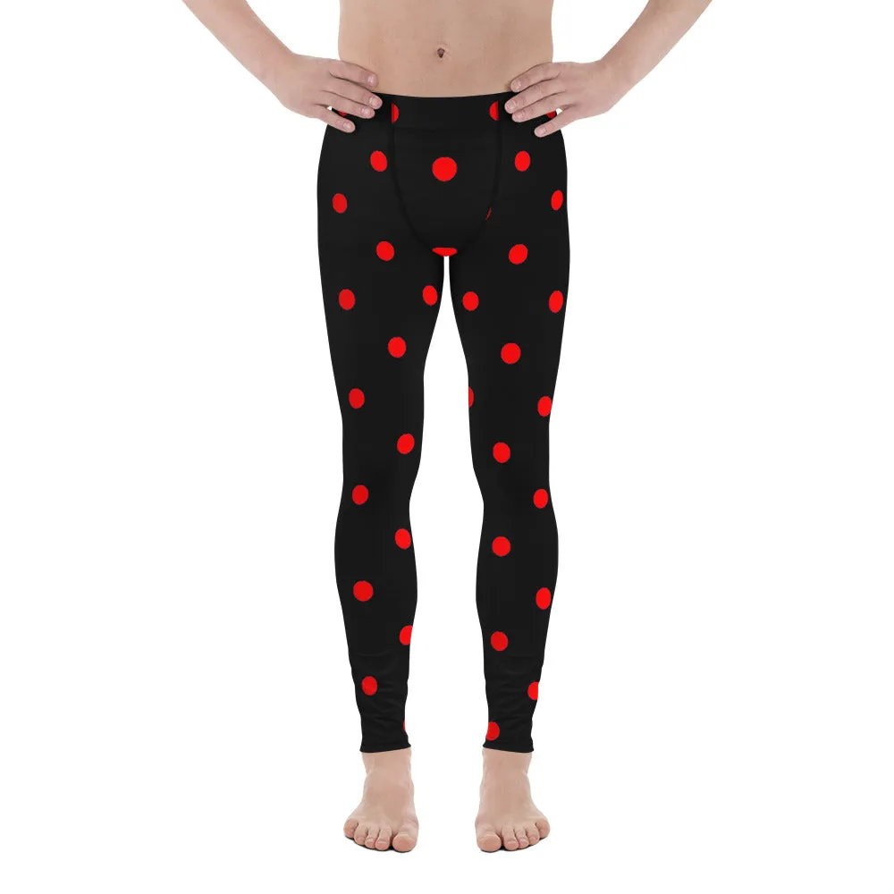 Ladybug Beetle Black Red Polka Dots Print Men's Leggings Meggings -Made in USA/EU