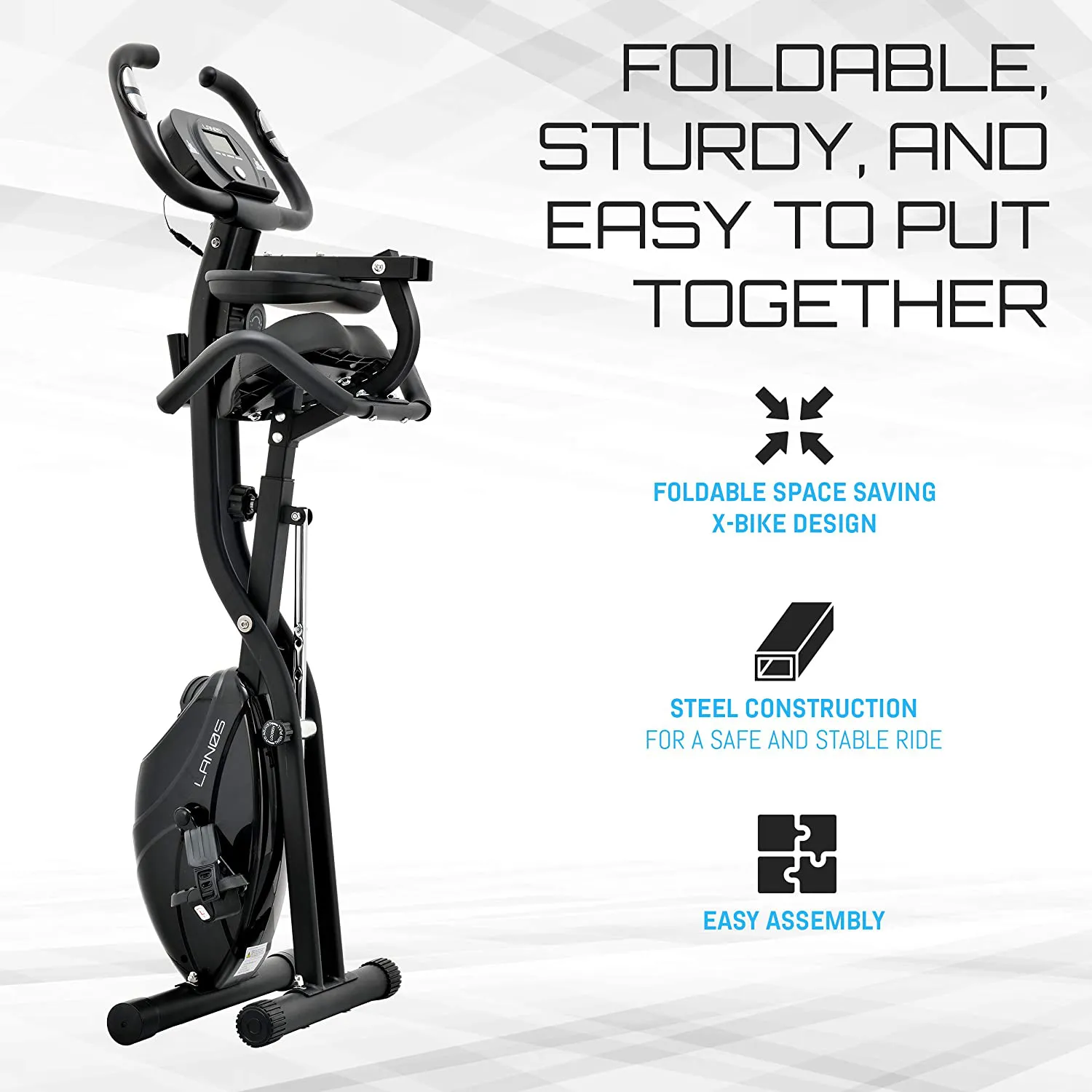 Lanos Folding Exercise Bike with 10-Level Adjustable Magnetic Resistance | Upright and Recumbent Foldable Stationary Bike is The Perfect Workout Bike for Home Use for Men, Women, and Seniors