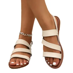 Leather Cross Straps Roman Flat Sandals