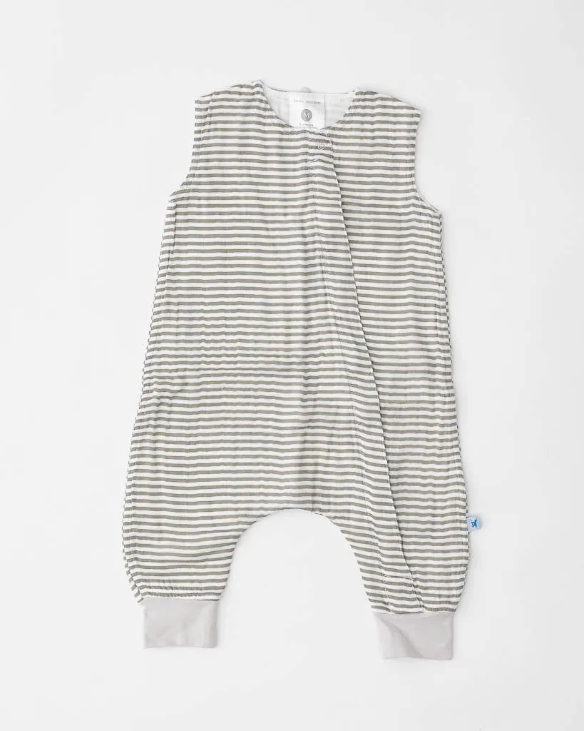 Little Unicorn Cotton Muslin Sleep Romper - Grey Stripe