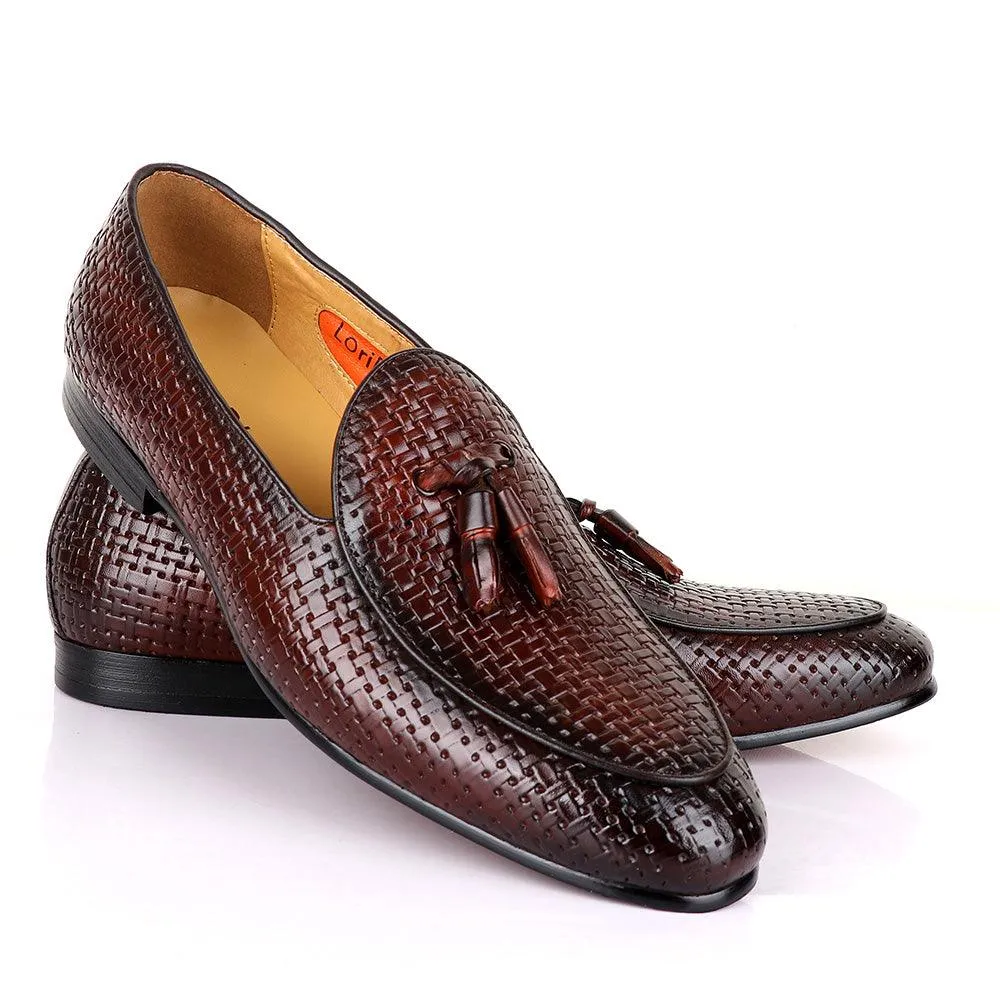 LoriBlu Classic Woven Basket Tassel Coffee Leather Shoe