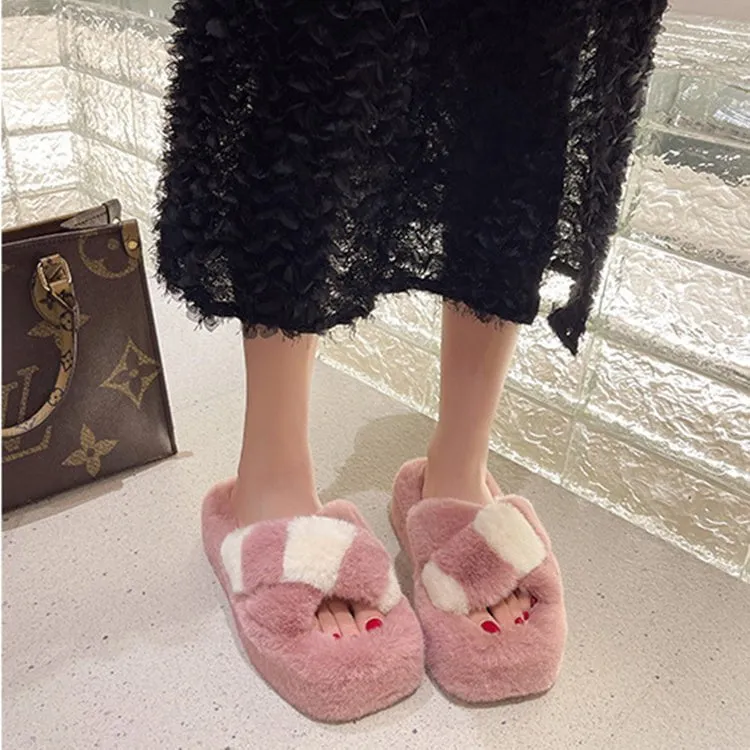 LovelyRLovely Cross-Strap Fuzzy Slippers With 5cm Heel