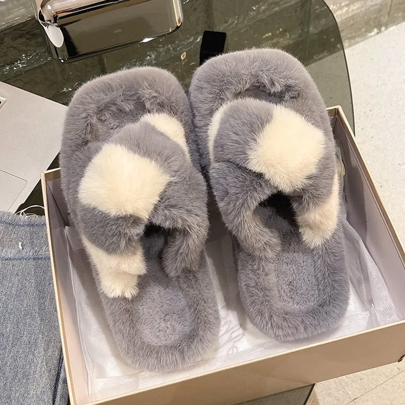 LovelyRLovely Cross-Strap Fuzzy Slippers With 5cm Heel