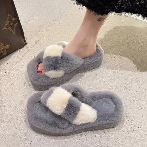 LovelyRLovely Cross-Strap Fuzzy Slippers With 5cm Heel