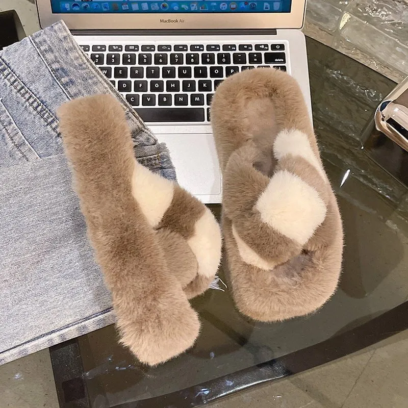 LovelyRLovely Cross-Strap Fuzzy Slippers With 5cm Heel