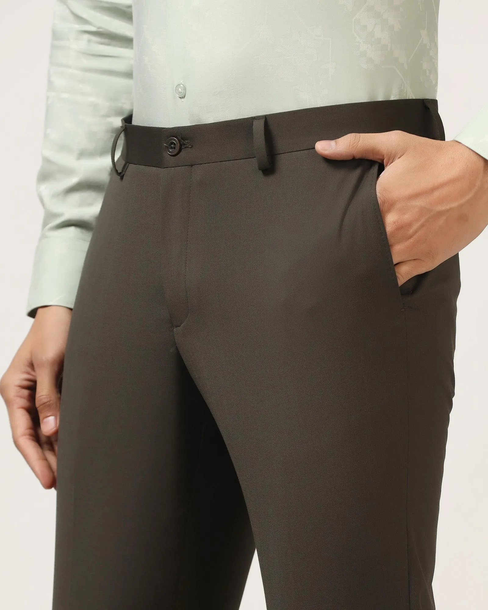 Luxe Slim Comfort B-95 Formal Olive Solid Trouser - Triumph