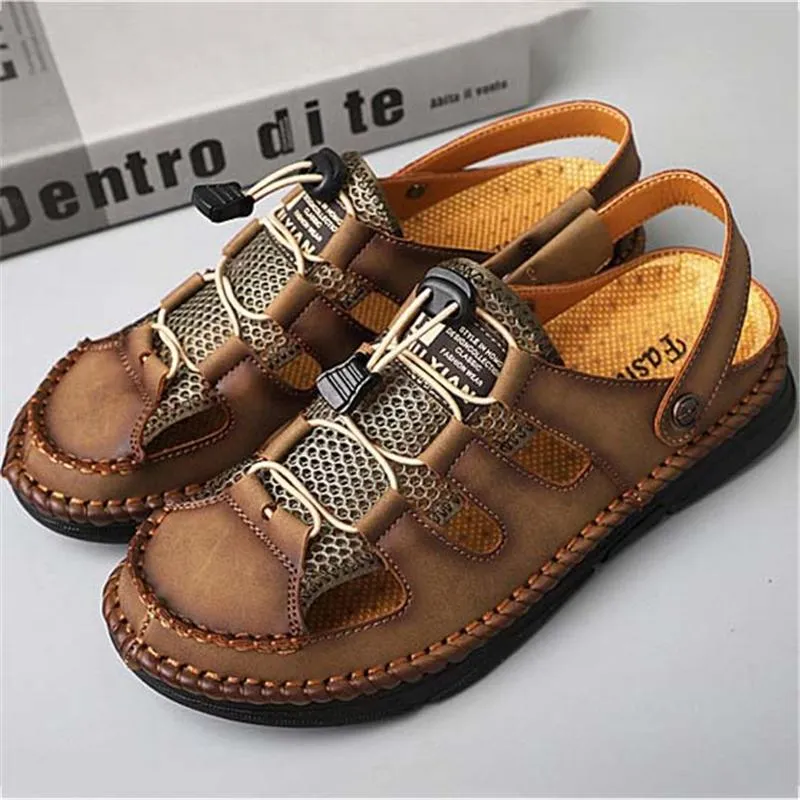 Mens Casual Breathable Stitching Hook Loop Sandals