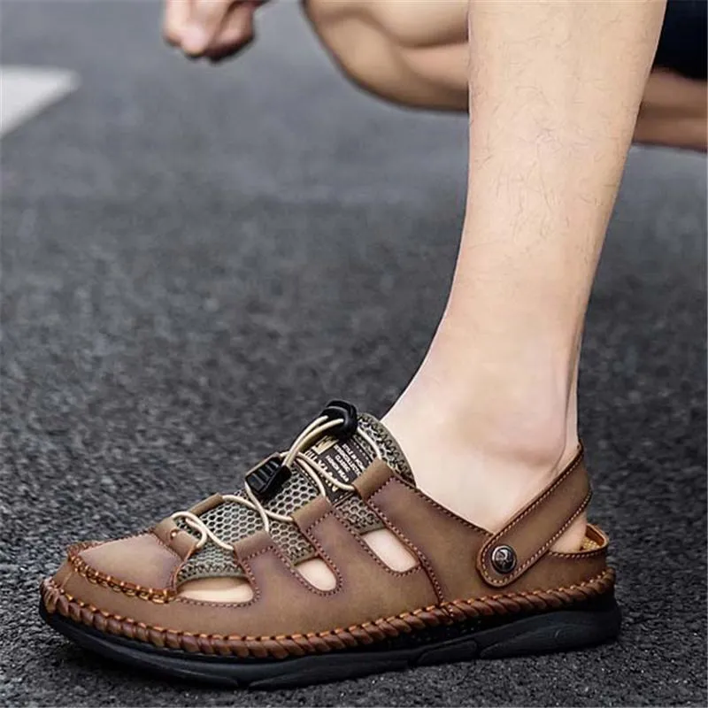 Mens Casual Breathable Stitching Hook Loop Sandals