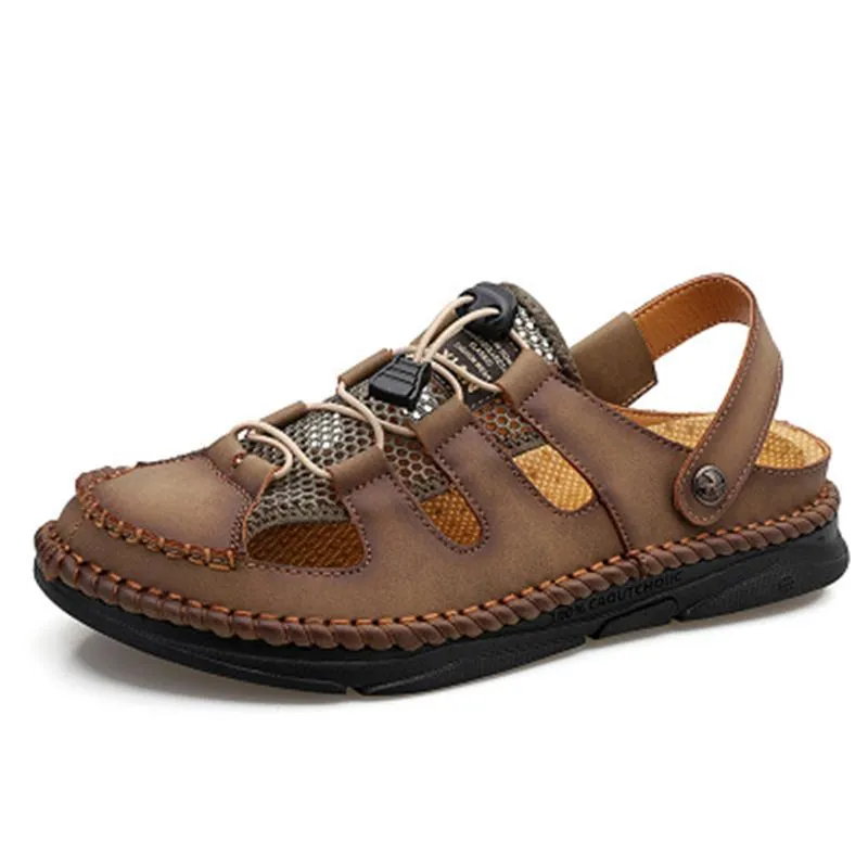 Mens Casual Breathable Stitching Hook Loop Sandals