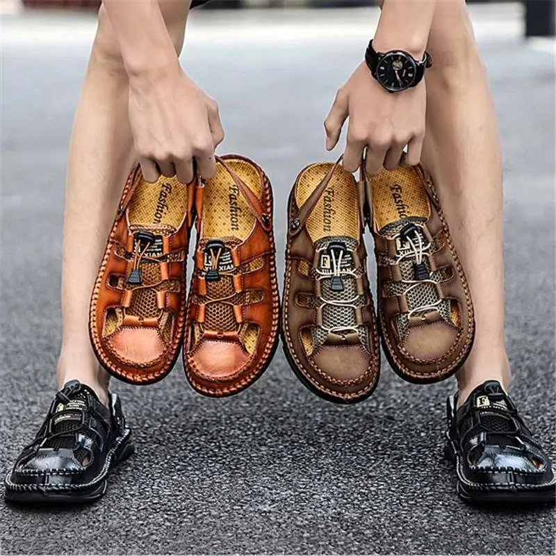 Mens Casual Breathable Stitching Hook Loop Sandals